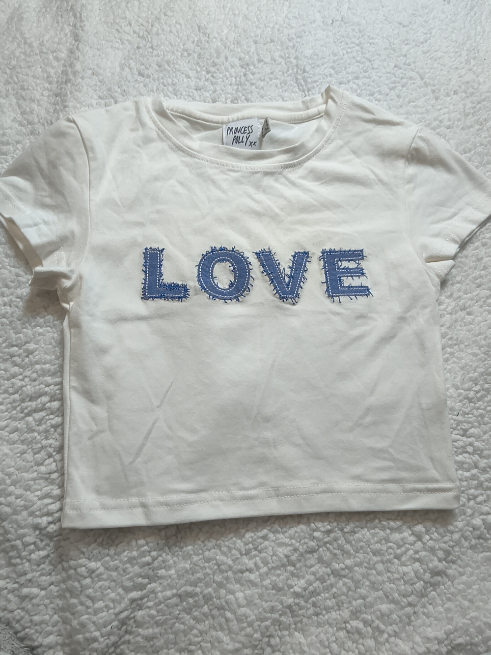 Princess Polly Kids White Tee with Blue 'LOVE' Appliqué